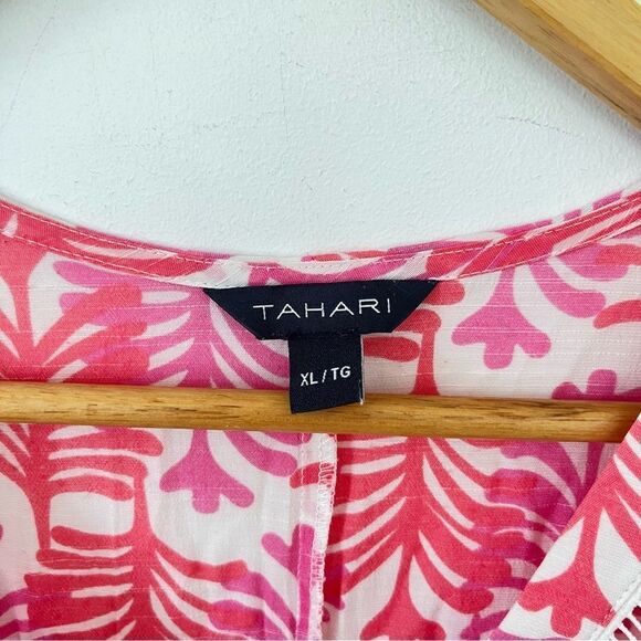 Tahari Pink & White Pattern V-Neck Tunic Beach Swim Cover Up - Picture 6 of 8